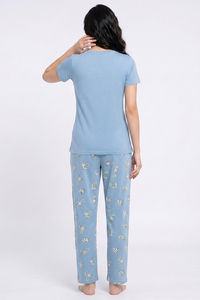 Zivame Farm Lore Knit Cotton Pyjama Set - Glaciar Lake — thumbnail 3